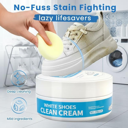 White Shoe Cleaner Cream Multipurpose No-Wash Solid Comes with Sponge Removes Stains Ideal for Leather Silicone Car Interiors Mild Non-Irritating Eco-Friendly
